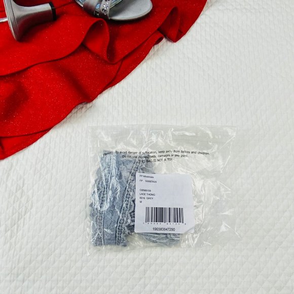 NWT Free People Dark Grey Lace Thong Panties Underwear Medium 8-10 - Picture 6 of 7